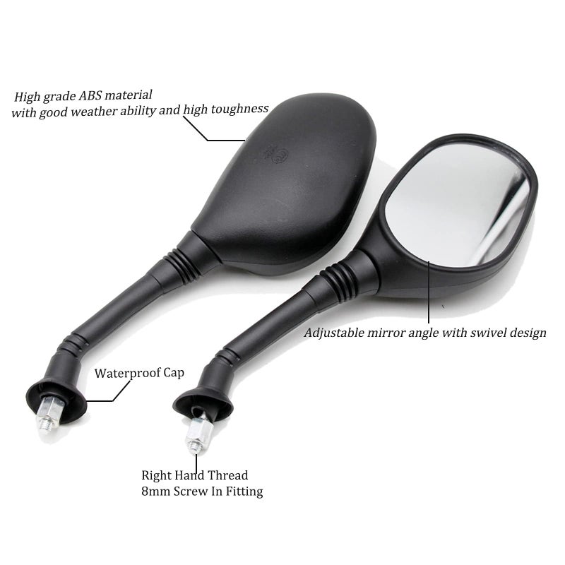 PRO BAT 8mm Black Mirror Rearview Mirrors for Jonway TaoTao Buyang SUNL 50cc 125cc 110cc 150cc Scooter - Image 2